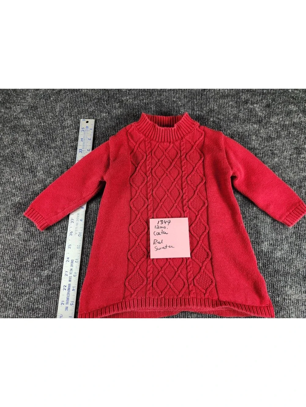 Carter's Girls Red Knit Sweater Dress Mock Neck Long Sleeve 9-12 Months